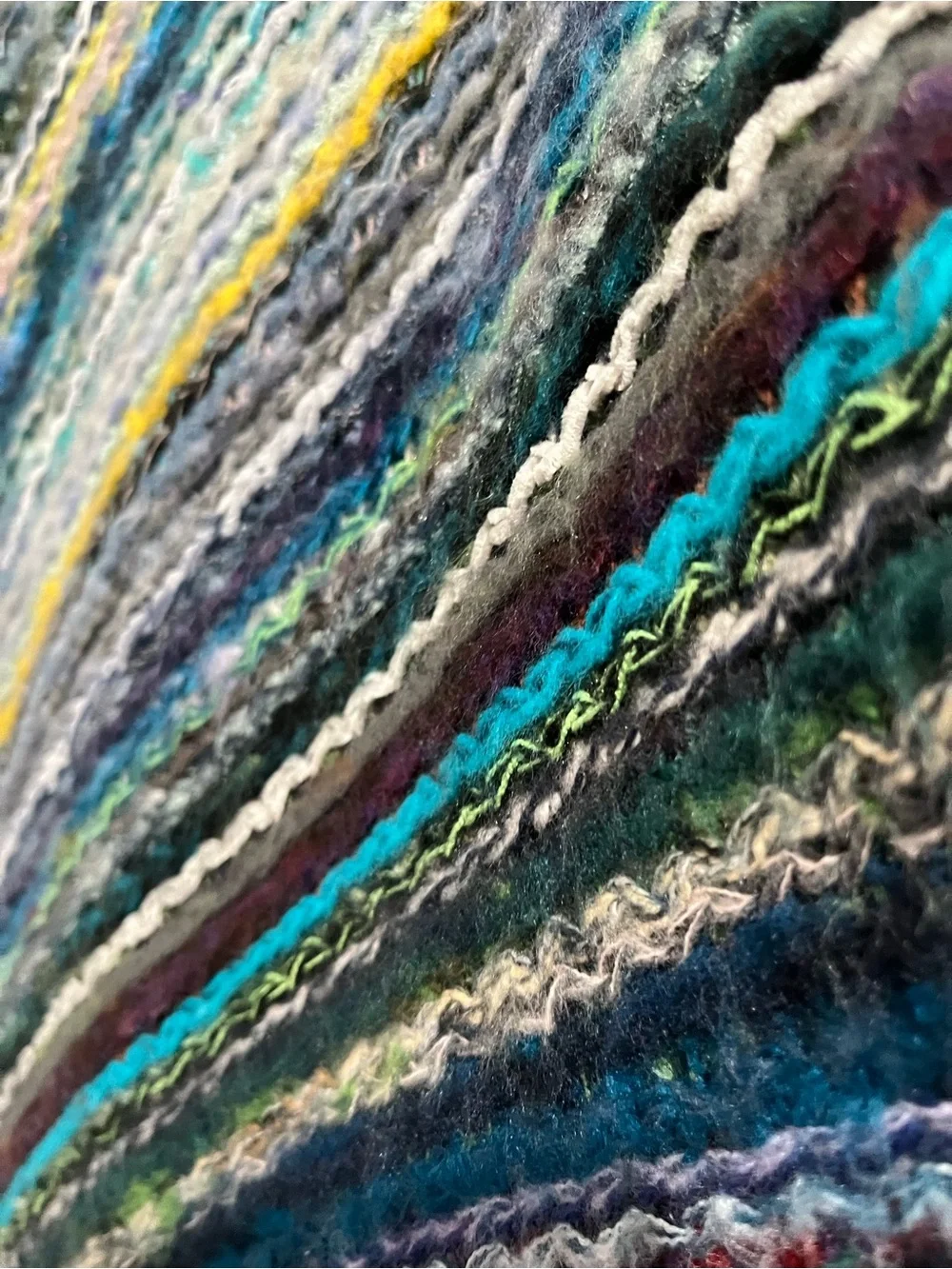 Multicolor Knit Fringe Poncho - Teal, Gray & Yellow